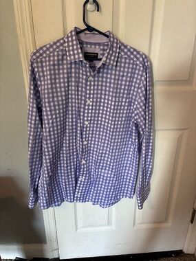 Johnston & Murphy Lavender and White Gingham Button-Down Shirt